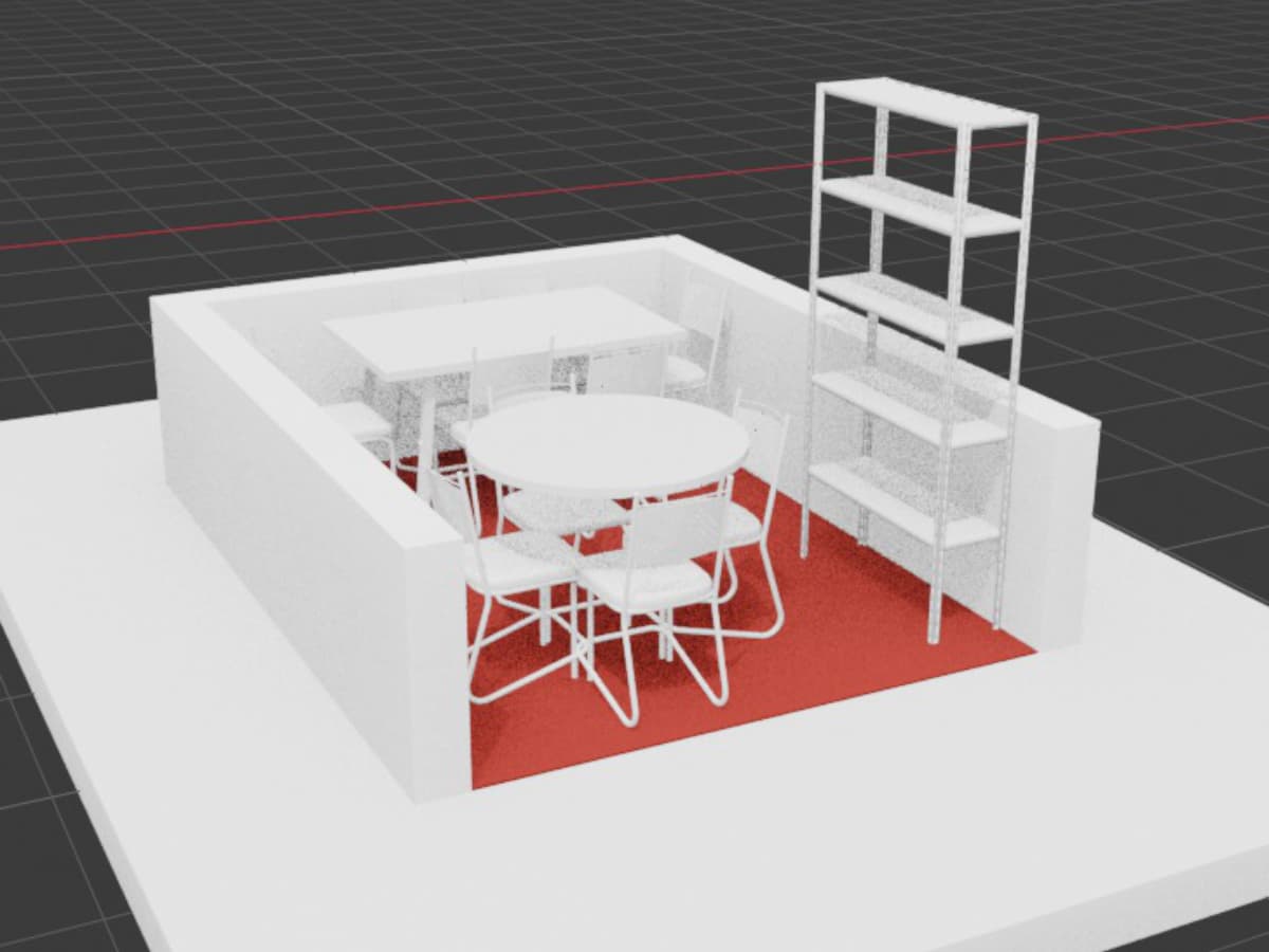 Render em 3D de um estande projetado para a feira de um cliente
