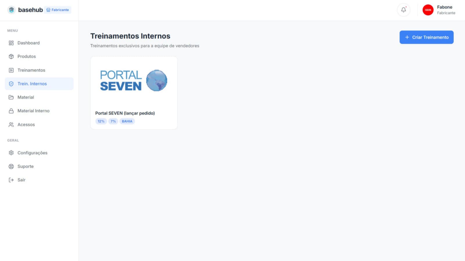 Página de treinamentos internos do BaseHub