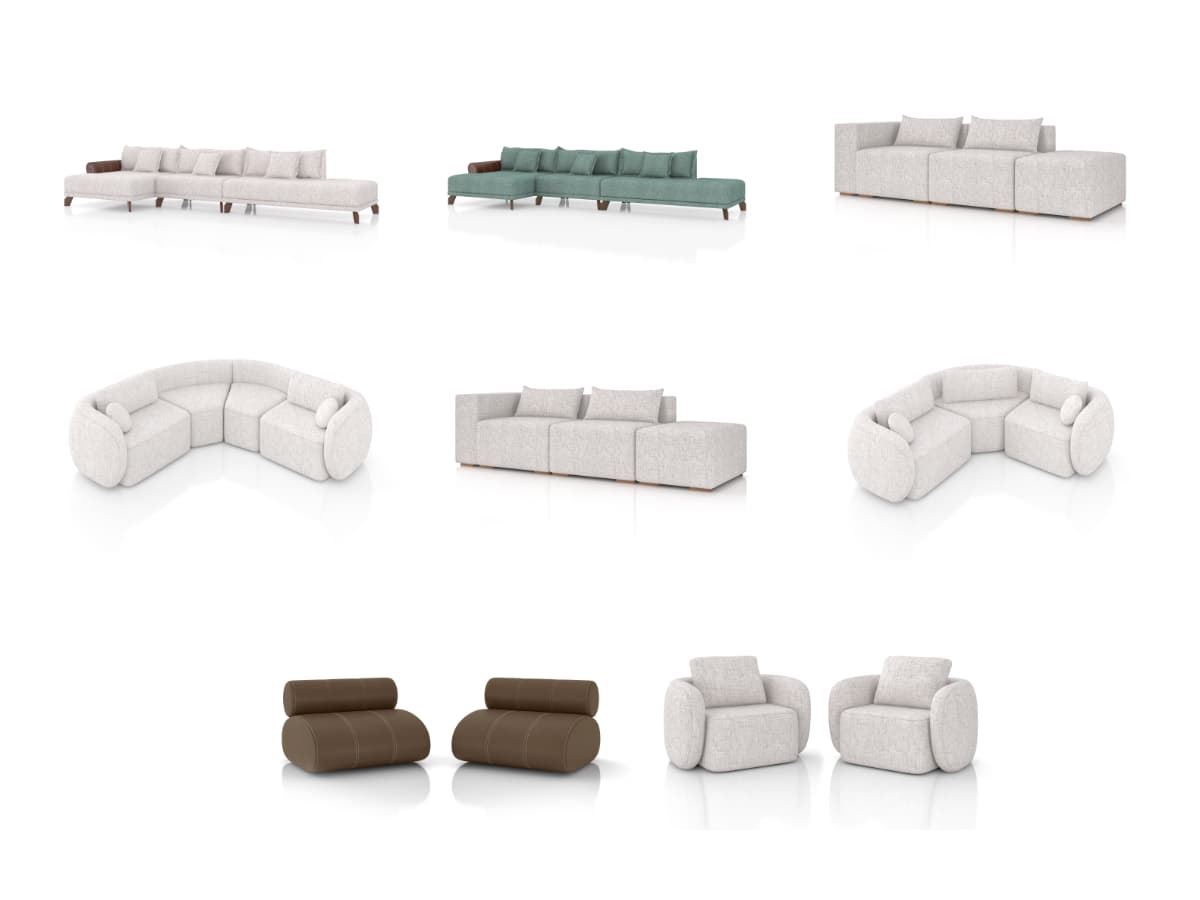 Conjunto de estofados e poltronas selecionados para o projeto