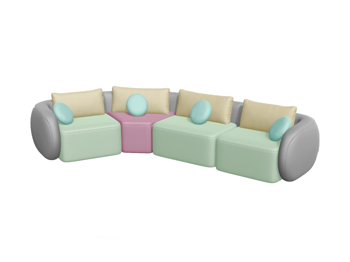 Render 3D de um estofado modular em diferentes tecidos