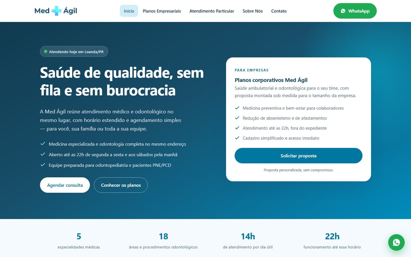 Tela inicial do site da Med Ágil